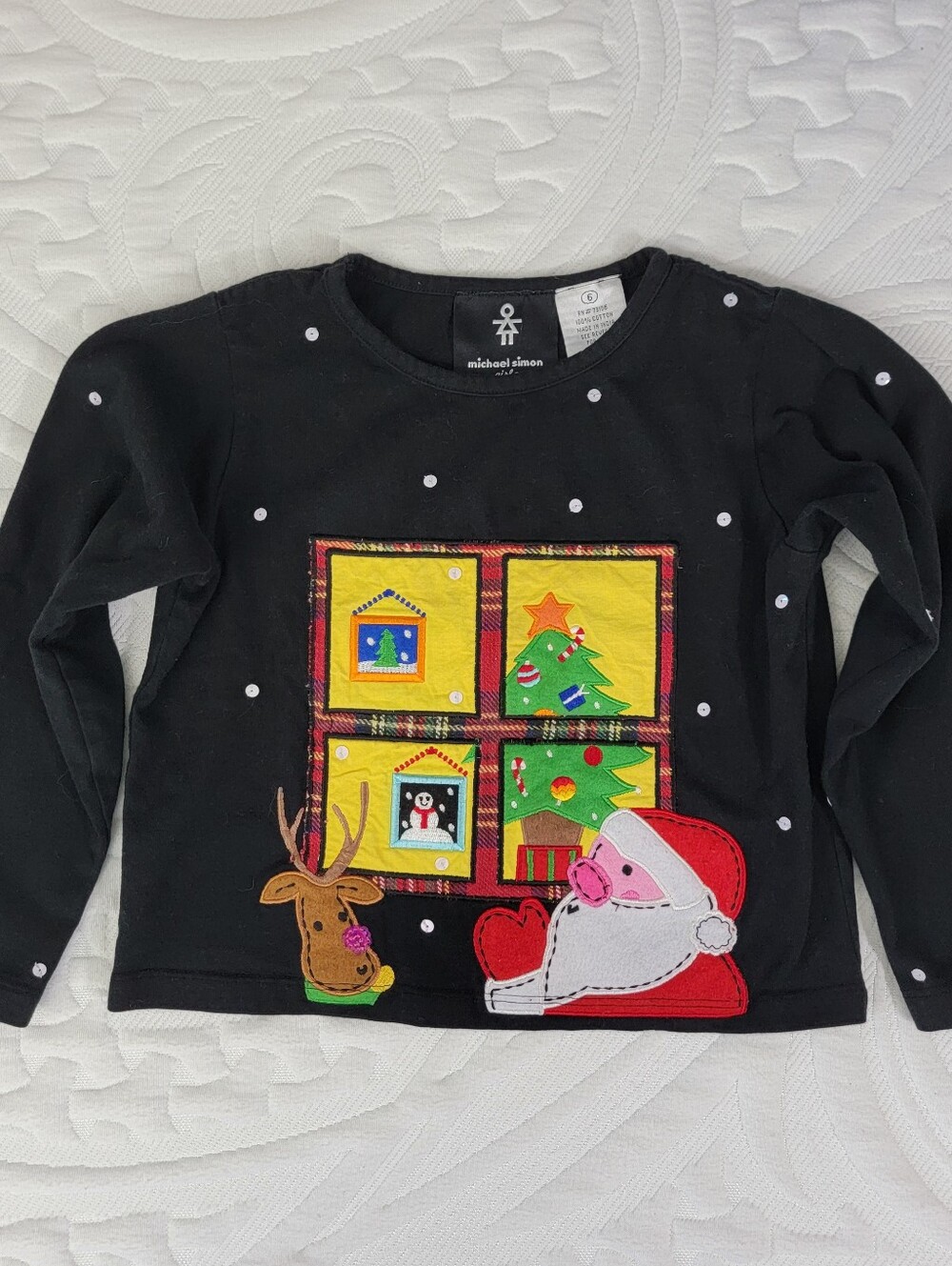 Michael Simon Girl Long Sleeve Embroidered Christmas Holiday Sequined Top Size 6